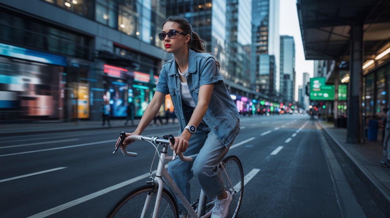 Ein Frau mit Fahrrad