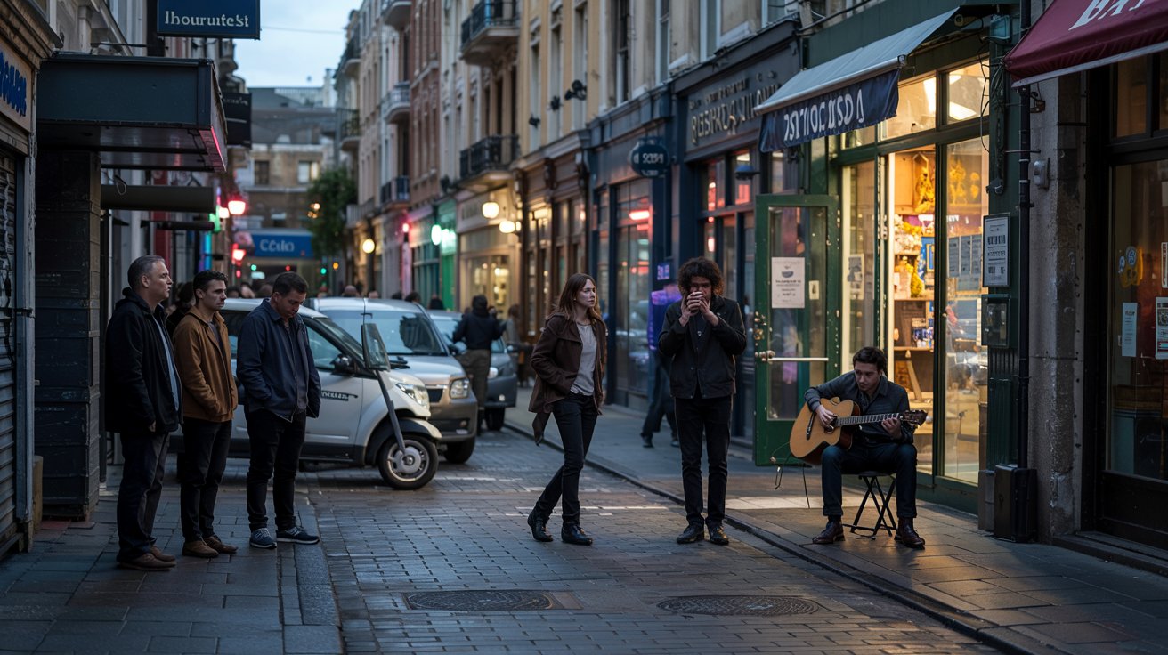 Menschen auf einer Straße die auch ohne Internet Spaß haben