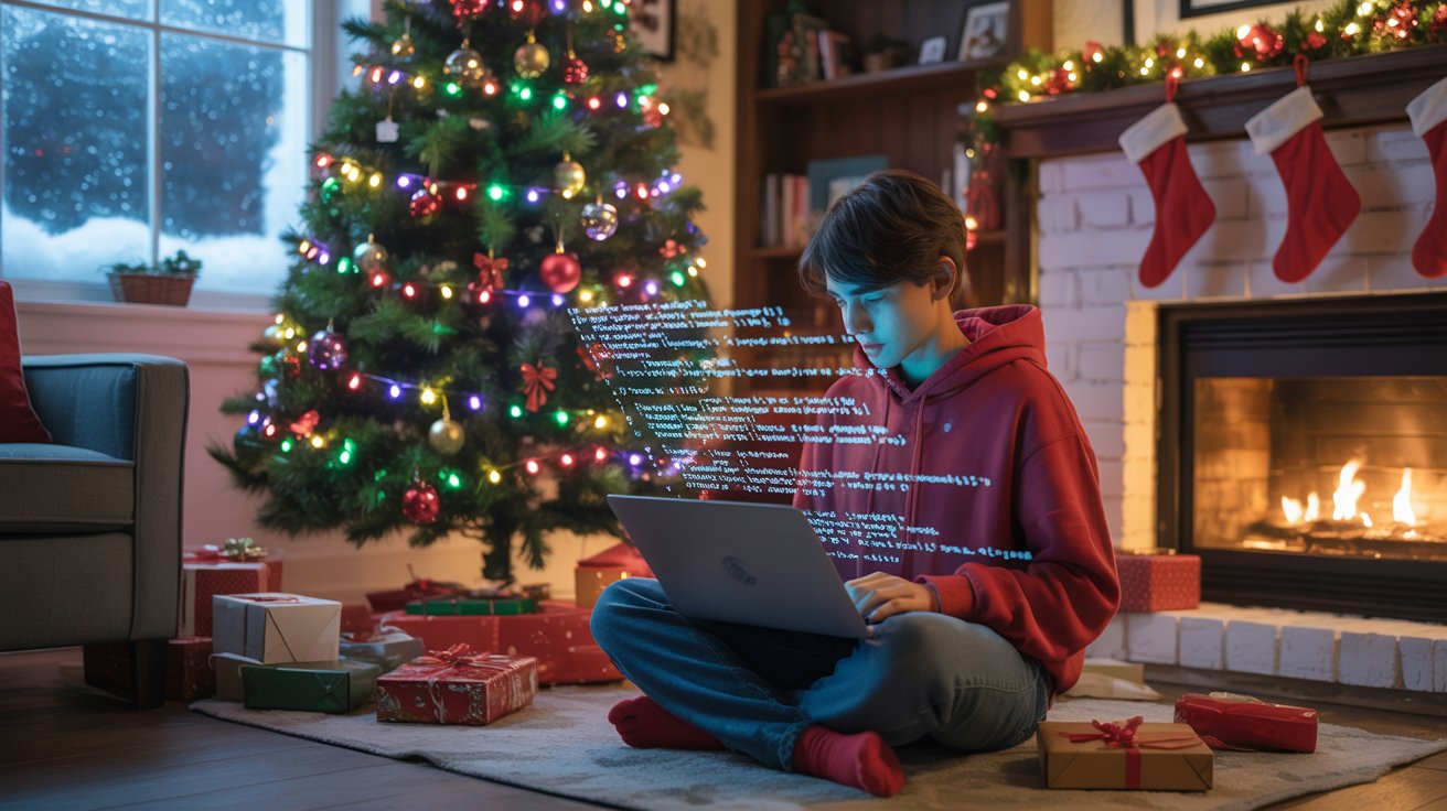 Junge mit Notebook der programmiert.